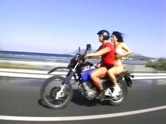 brunette slut gets horny from their motorcycle ride and needs a fuck.