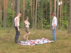 Amateur polish threesome in the forest.
