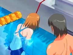 Underwater sex with hentai girl in swimsuit.